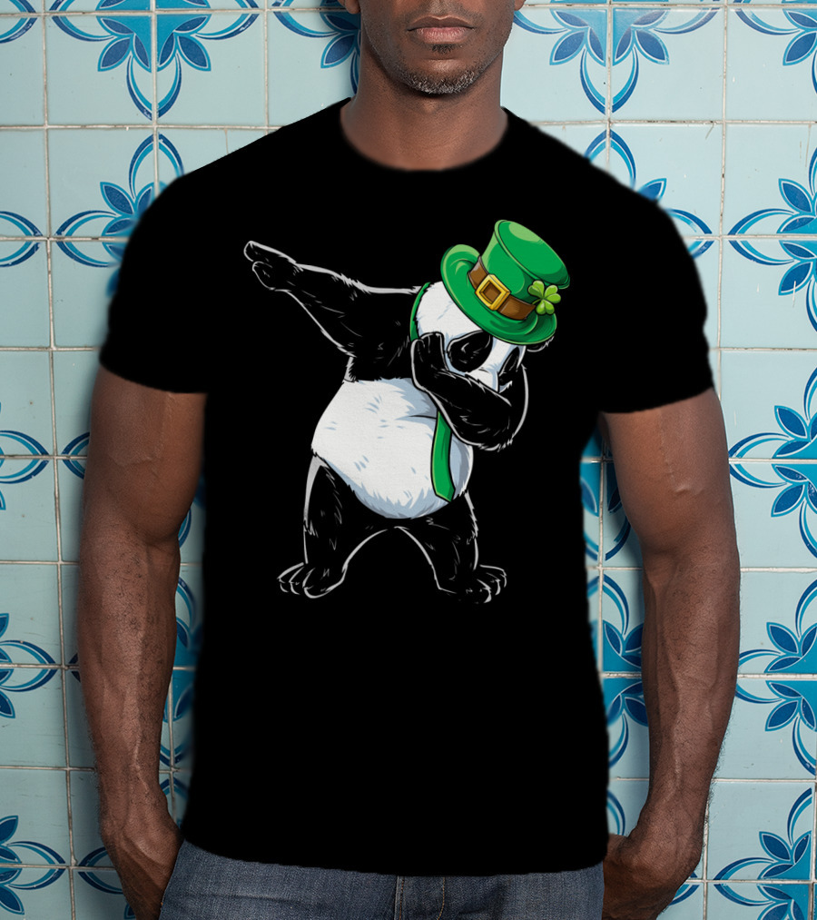Dabbing Panda St Patricks Day Hat And Green Scarf T-Shirt