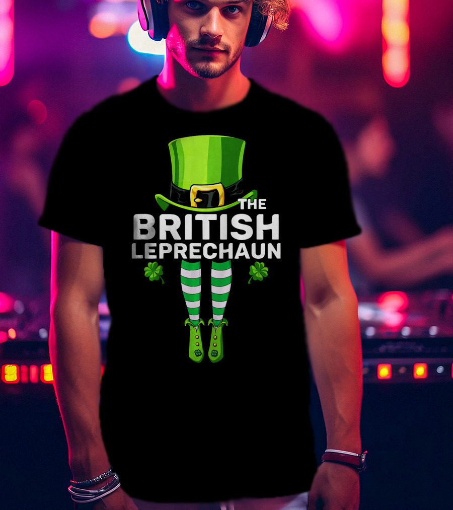 The British Leprechaun Matching Costume With Green Hat And Striped Socks T-Shirt