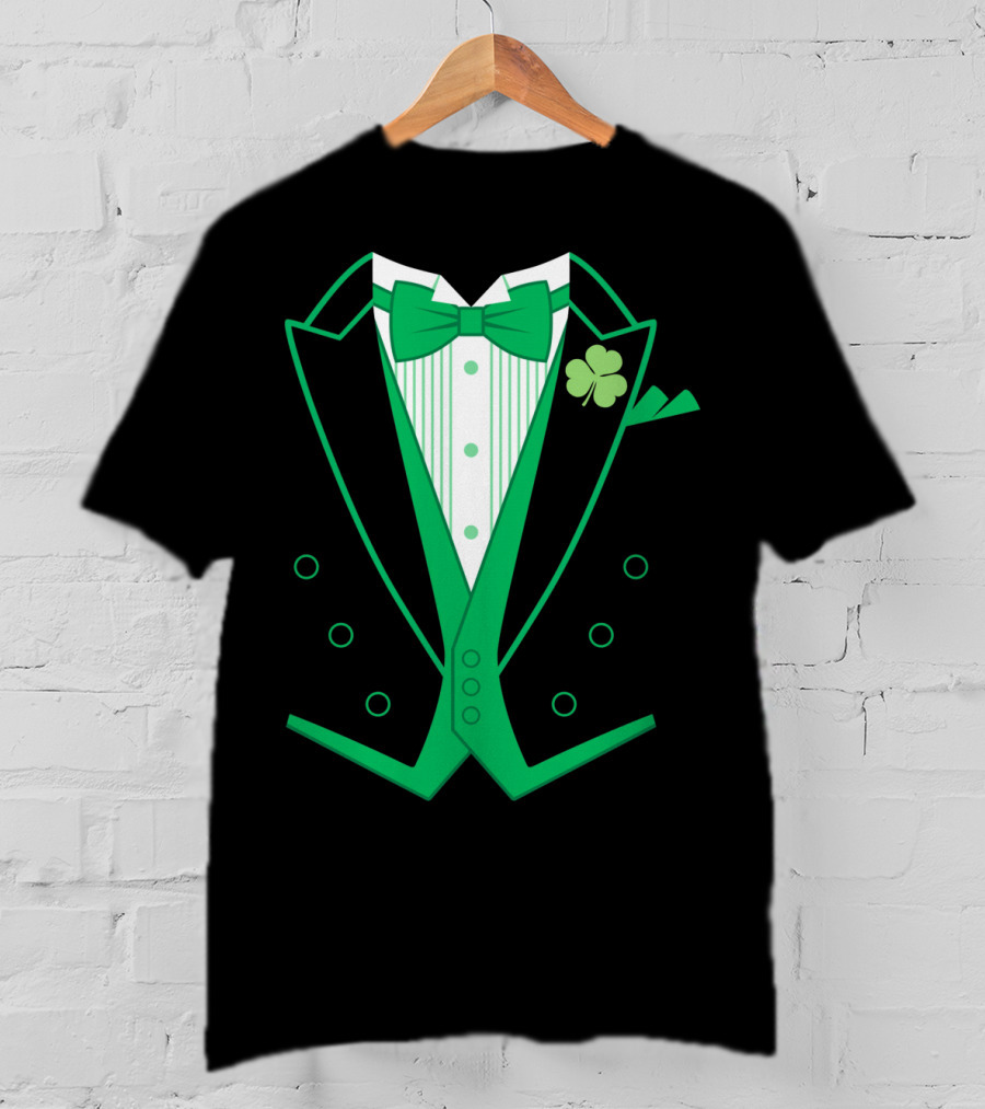 Green Bow Tie And Clover Tuxedo T-Shirt