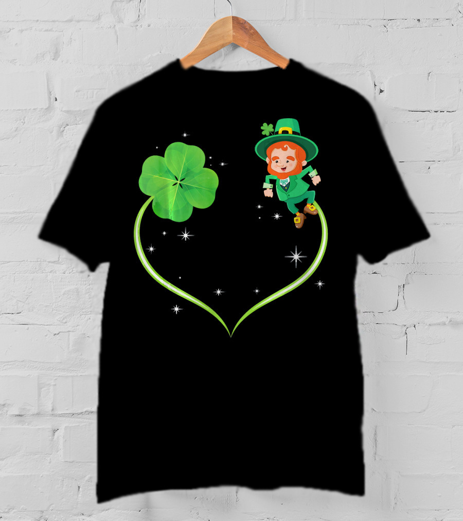 Leprechaun Flying With Shamrocks And Stars T-Shirt