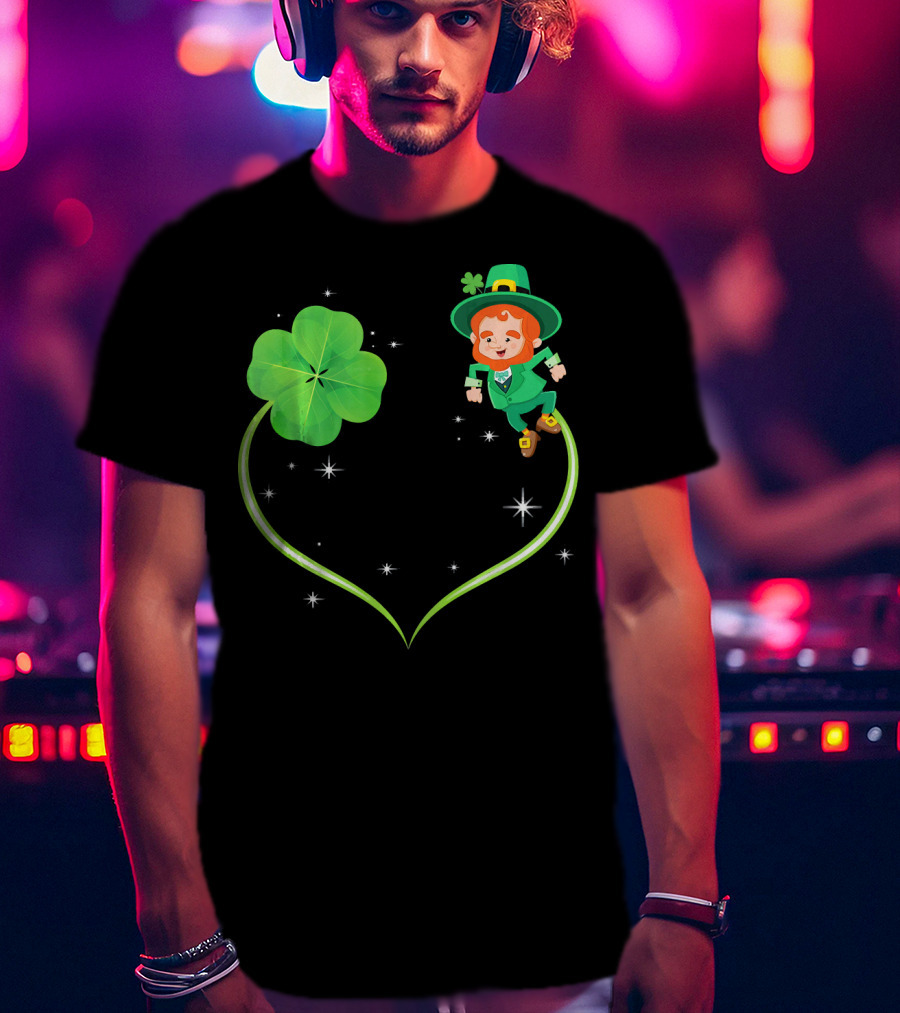 Leprechaun Flying With Shamrocks And Stars T-Shirt