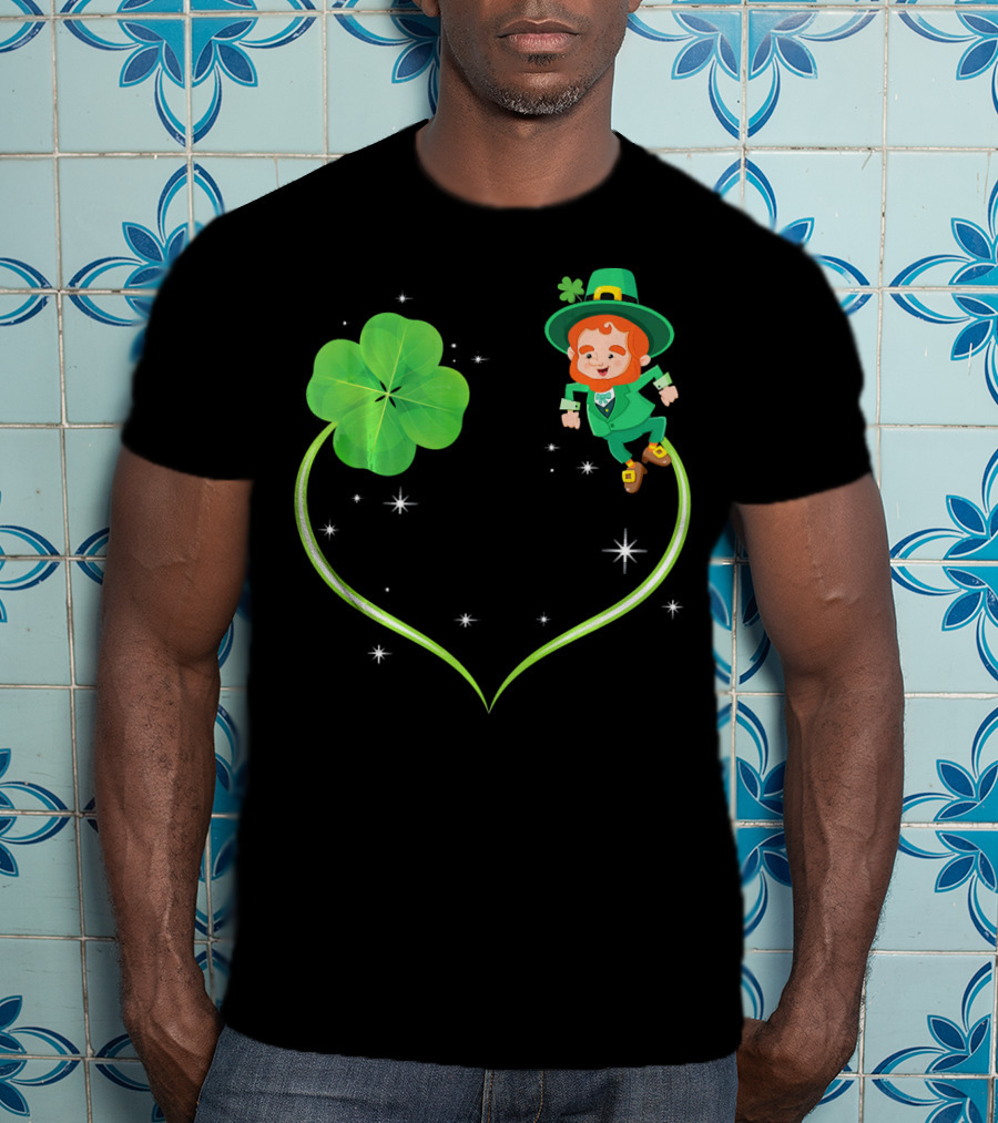 Leprechaun Flying With Shamrocks And Stars T-Shirt