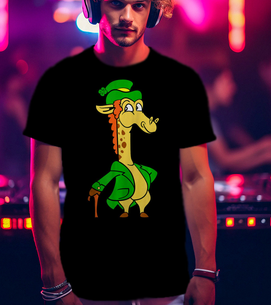 Funny Cool St. Patricks Day Giraffe Iris Leprechaun T-Shirt