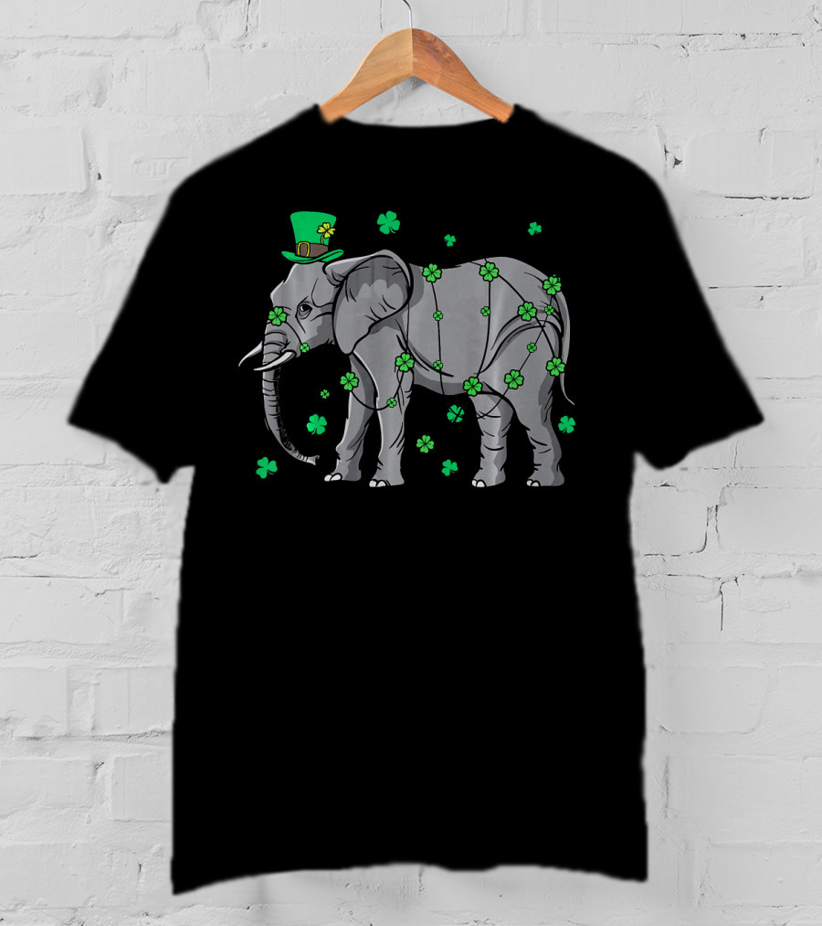 Elephant Wearing Leprechaun Hat With Shamrocks T-Shirt