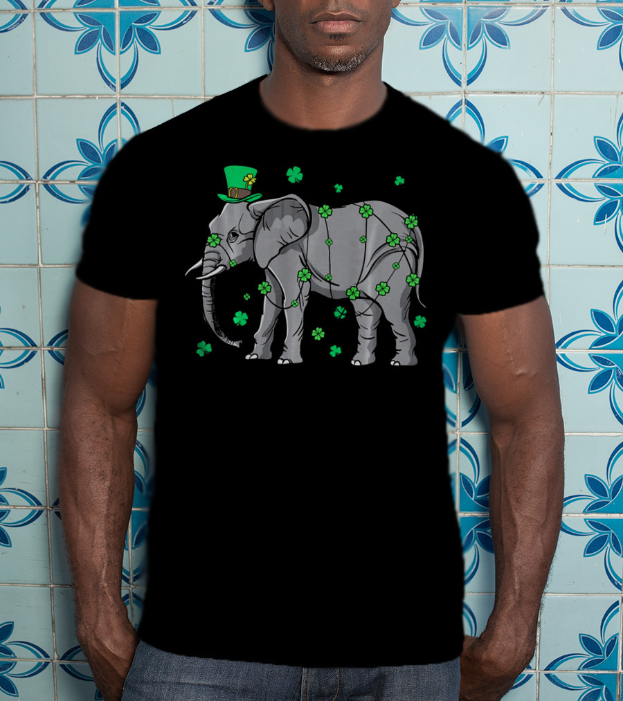 Elephant Wearing Leprechaun Hat With Shamrocks T-Shirt