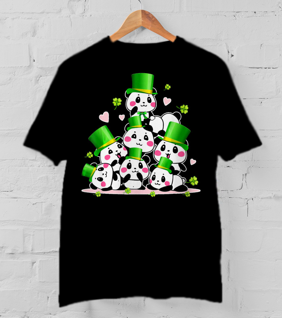 St Patricks Day Leprechaun Panda Cute Irish Lucky Clovers T-Shirt