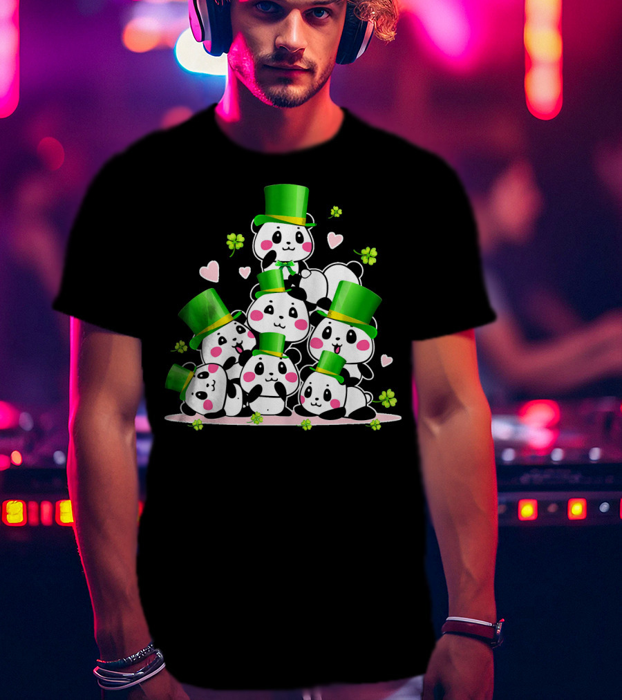 St Patricks Day Leprechaun Panda Cute Irish Lucky Clovers T-Shirt