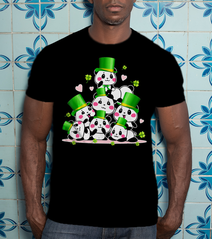 St Patricks Day Leprechaun Panda Cute Irish Lucky Clovers T-Shirt