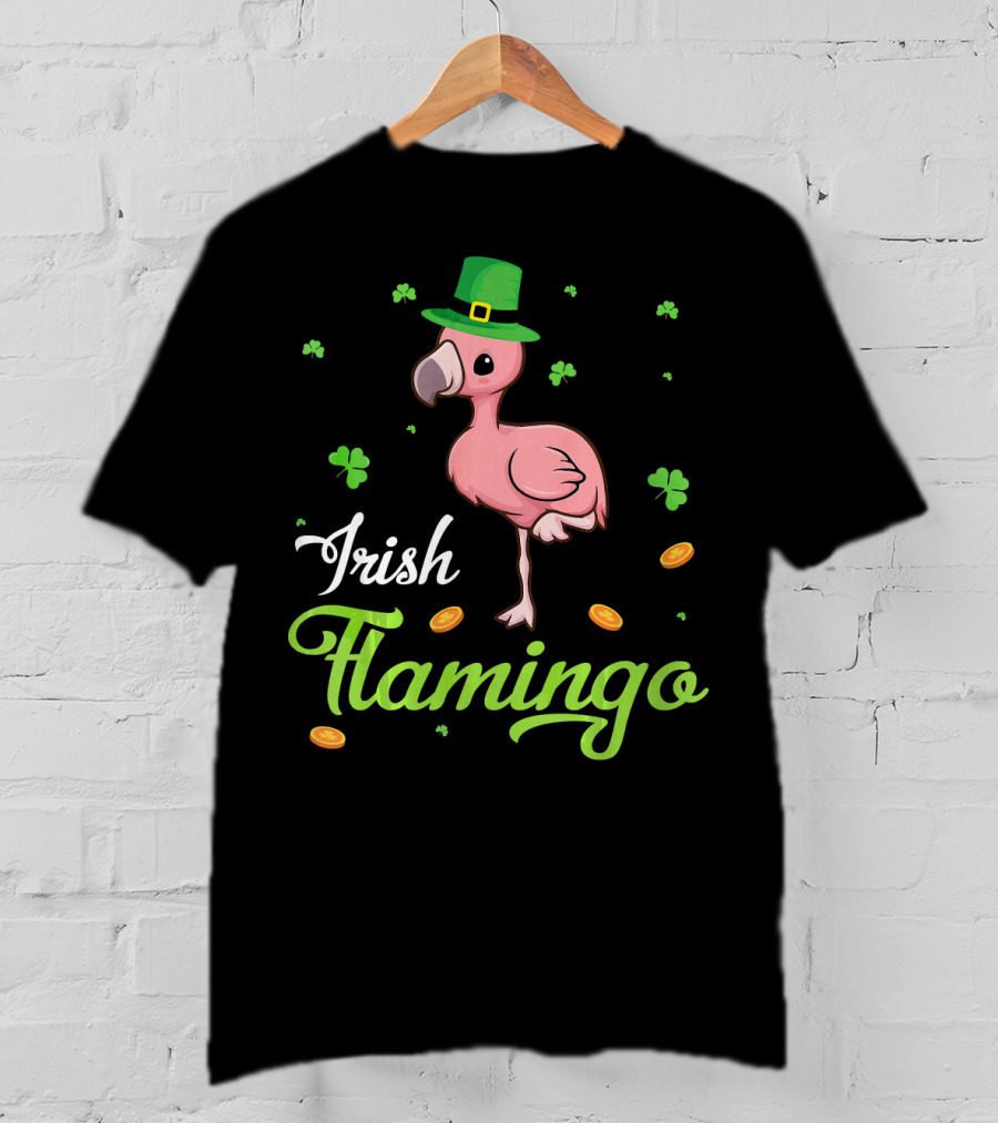 Irish Flamingo Leprechaun Shamrock Dance Coins T-Shirt