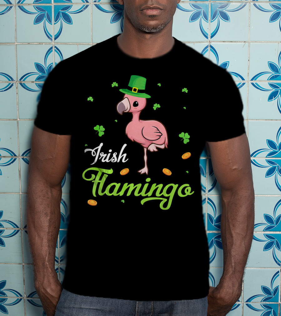 Irish Flamingo Leprechaun Shamrock Dance Coins T-Shirt