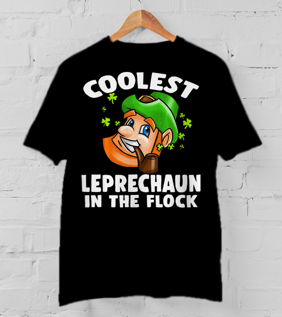 Coolest Leprechaun In The Flock Shamrock Pipe Hat Cartoon T-Shirt