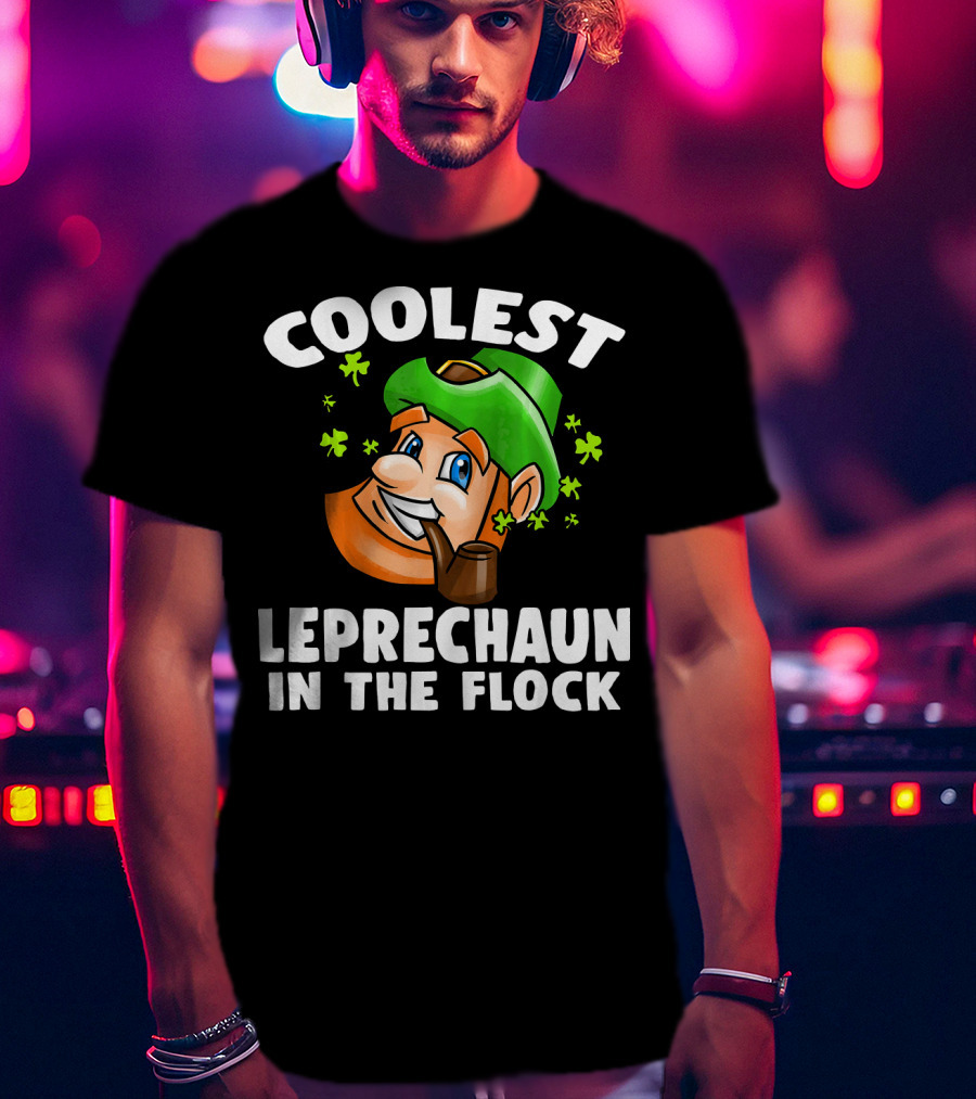 Coolest Leprechaun In The Flock Shamrock Pipe Hat Cartoon T-Shirt