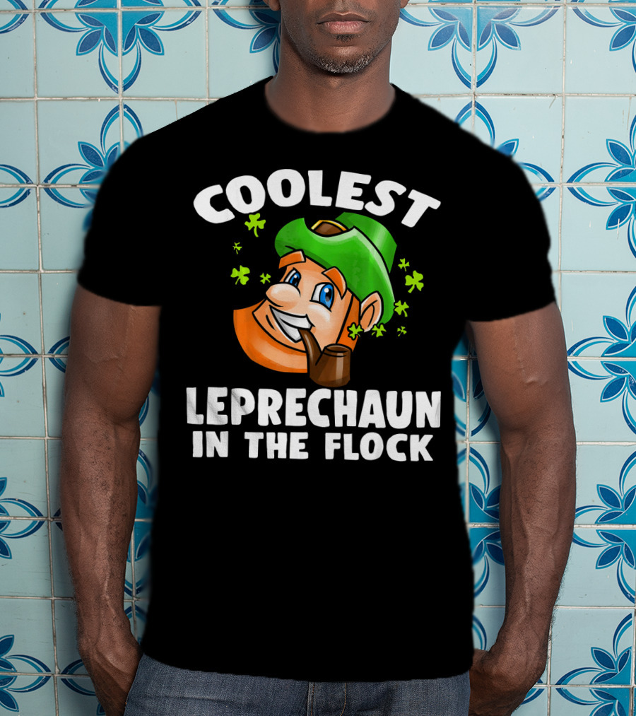 Coolest Leprechaun In The Flock Shamrock Pipe Hat Cartoon T-Shirt