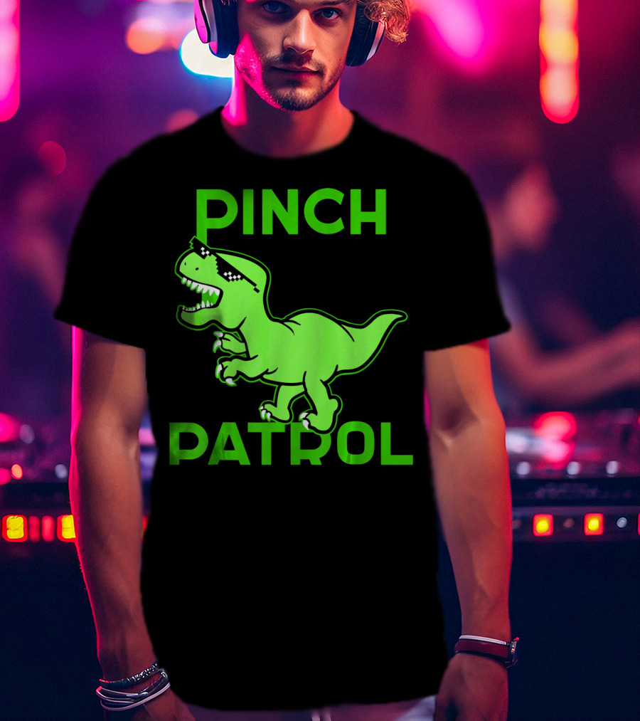 St Patrick Day Dinosaur Pinch Patrol Funny Green T-Rex Holiday T-Shirt