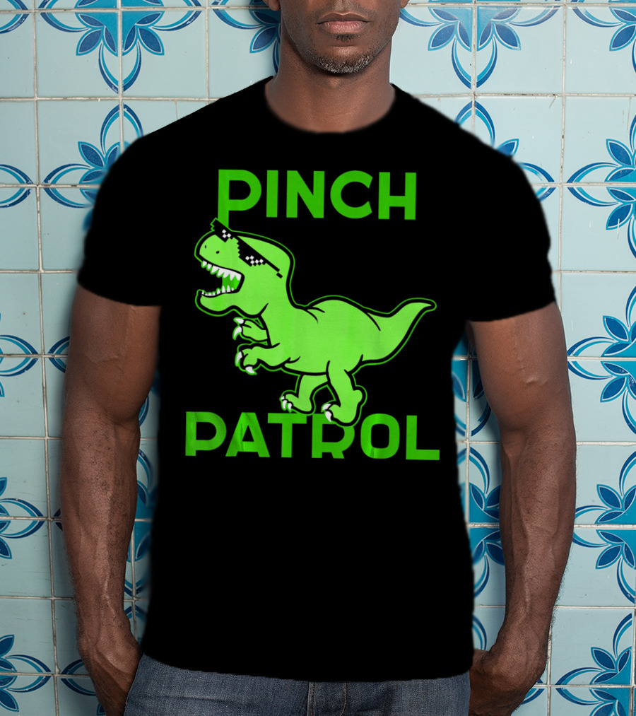 St Patrick Day Dinosaur Pinch Patrol Funny Green T-Rex Holiday T-Shirt