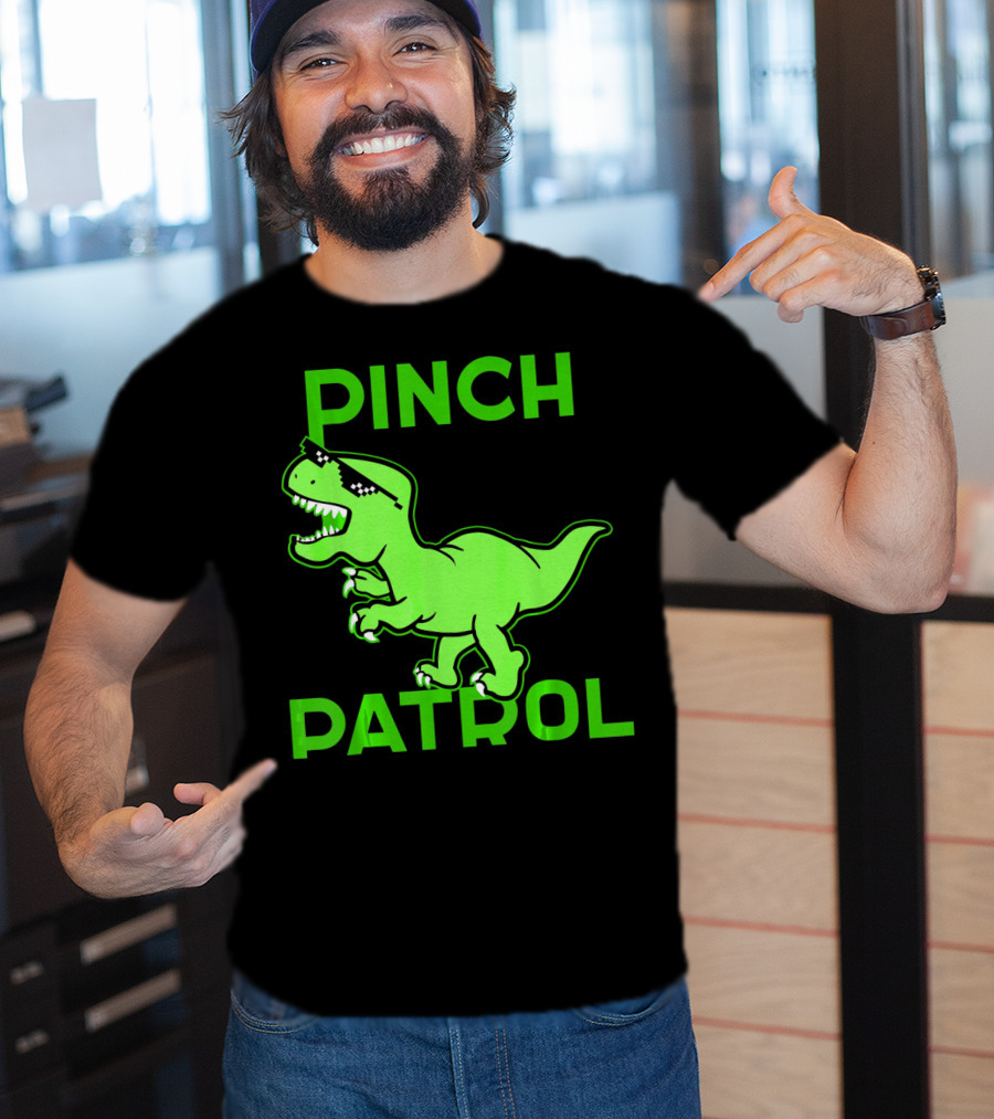 St Patrick Day Dinosaur Pinch Patrol Funny Green T-Rex Holiday T-Shirt