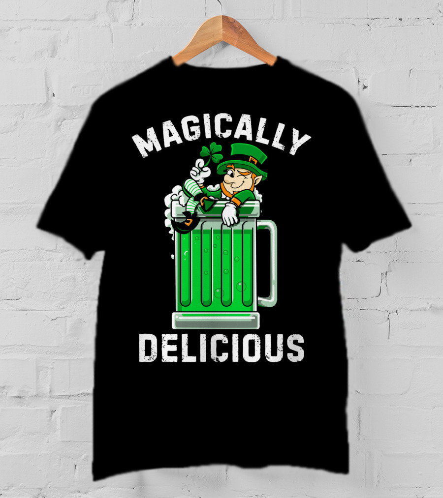Magically Delicious Leprechaun Beer Mug Clover T-Shirt