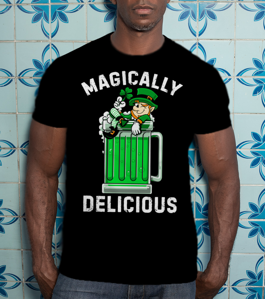 Magically Delicious Leprechaun Beer Mug Clover T-Shirt