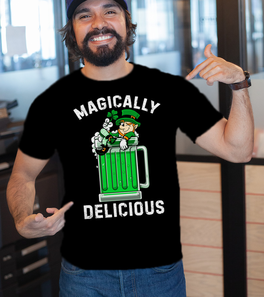 Magically Delicious Leprechaun Beer Mug Clover T-Shirt
