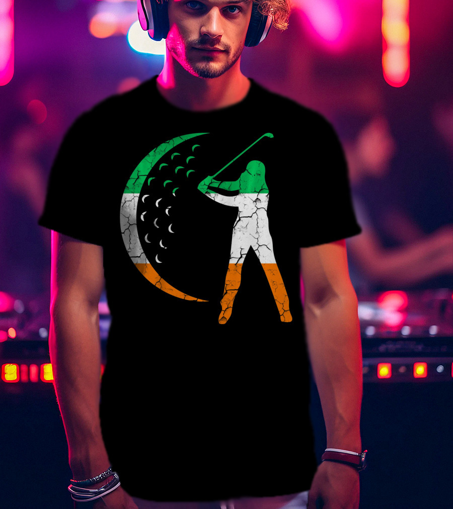 Irish Golf Swing With Ireland Flag Colors T-Shirt