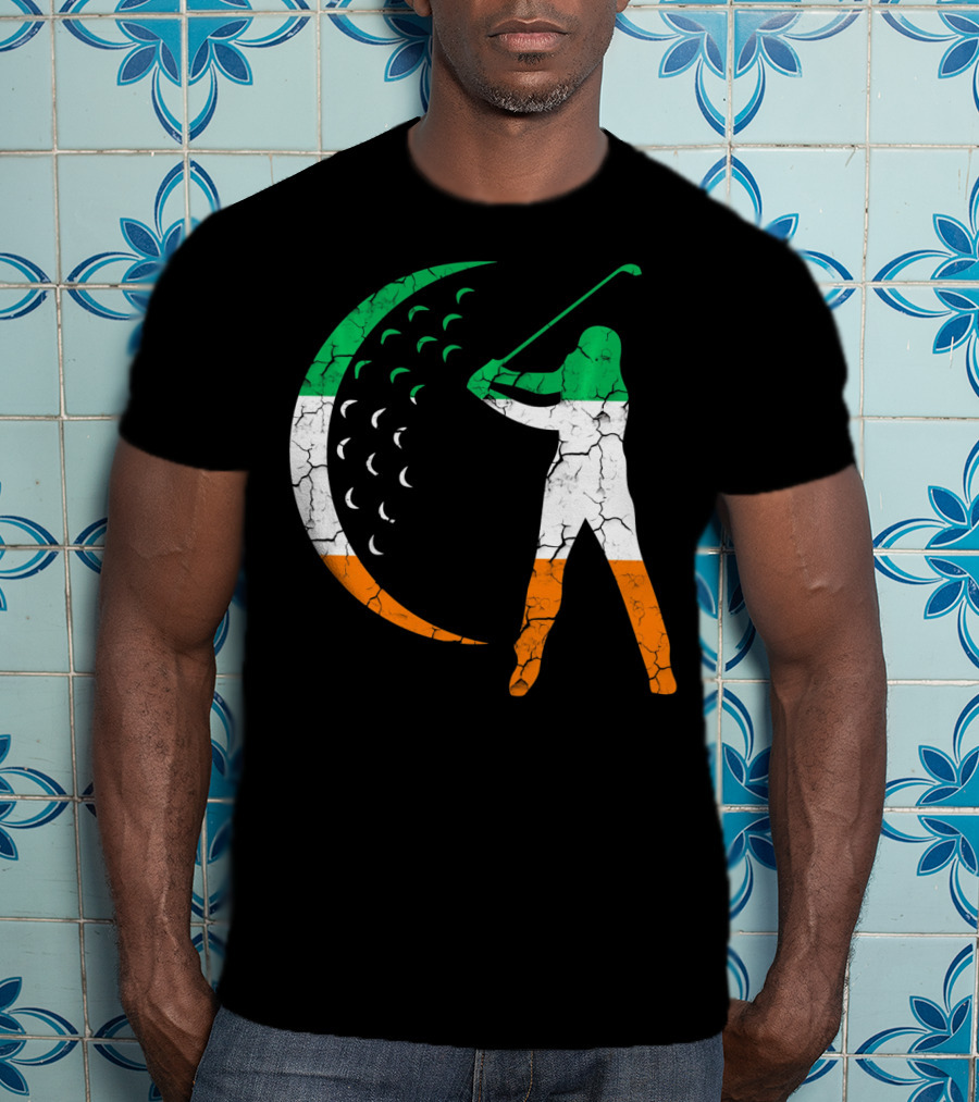 Irish Golf Swing With Ireland Flag Colors T-Shirt