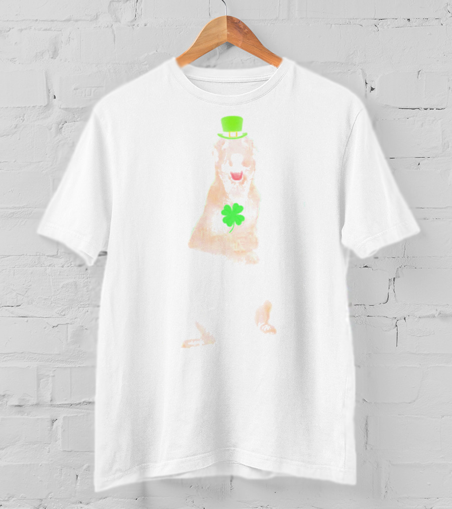 Irish Wolfhound In Pocket With Green Hat And Shamrock T-Shirt