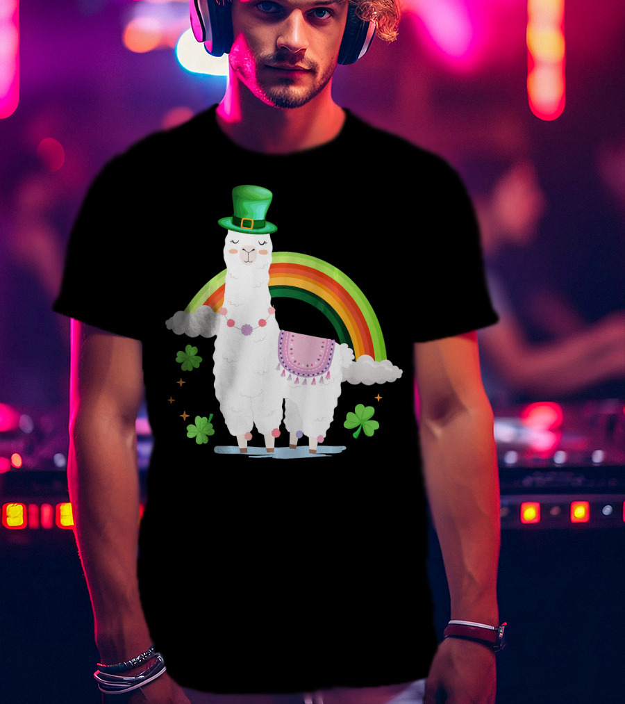 Llama St Patricks Day Rainbow Leprechaun Hat With Shamrocks T-Shirt