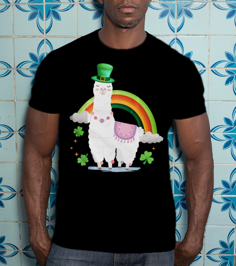 Llama St Patricks Day Rainbow Leprechaun Hat With Shamrocks T-Shirt