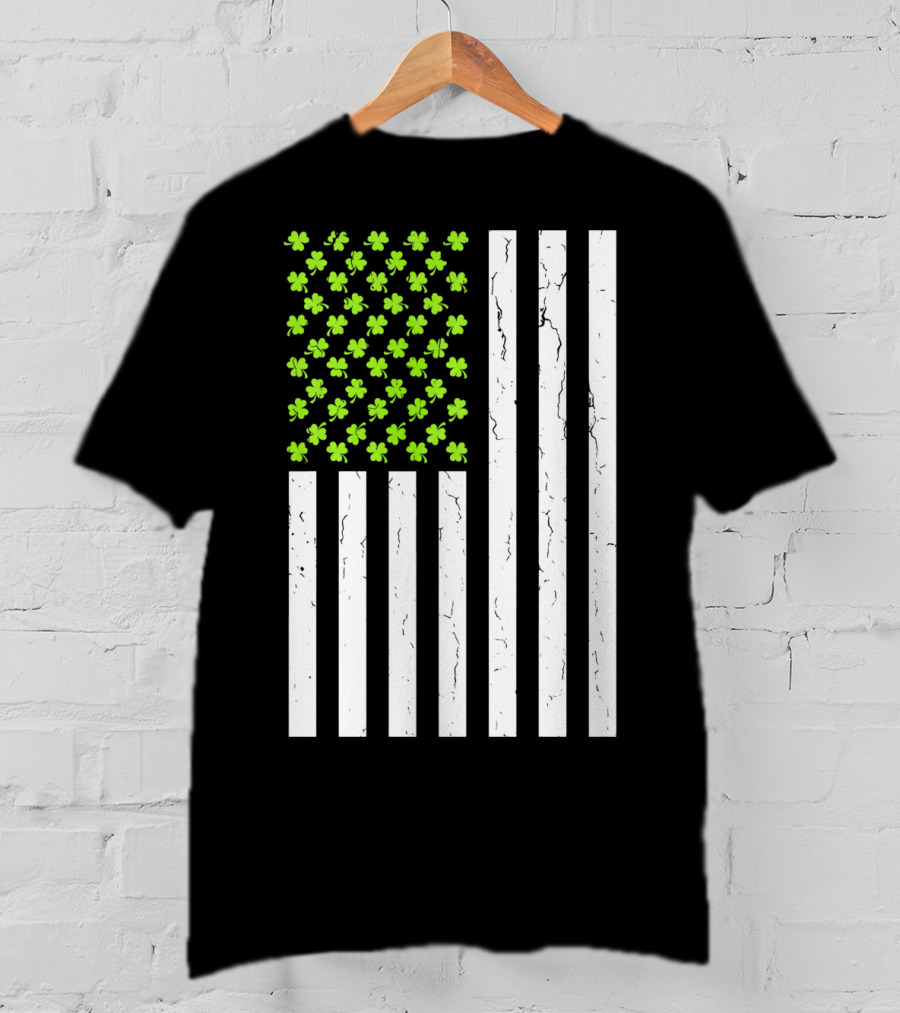 St Patricksday Shamrock American Flag T-Shirt