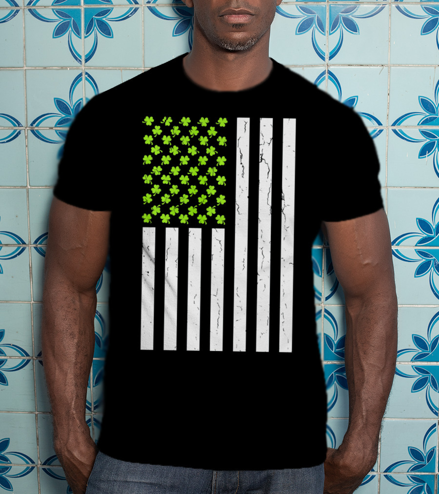 St Patricksday Shamrock American Flag T-Shirt