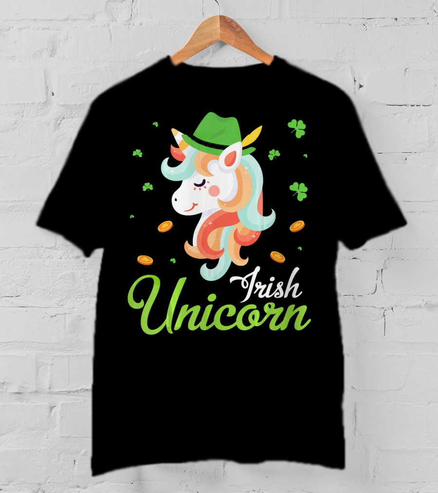 Irish Unicorn Leprechaun Gold Shamrocks T-Shirt