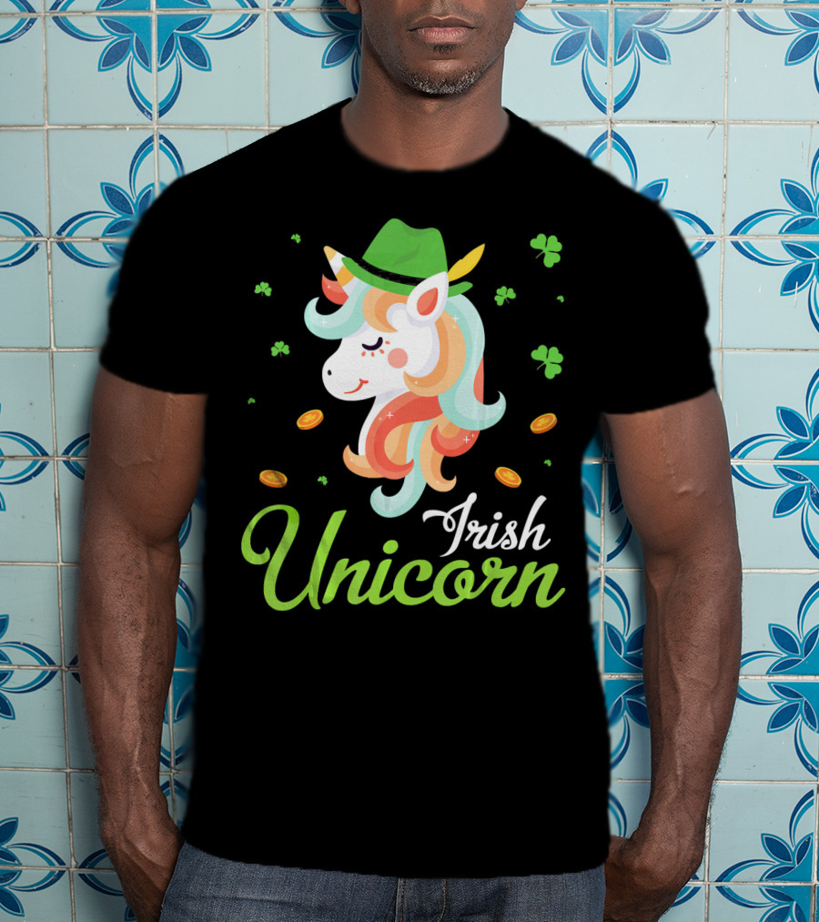Irish Unicorn Leprechaun Gold Shamrocks T-Shirt