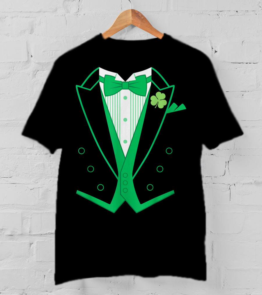 Irish Tuxedo Green Shamrock Bow Tie St. Patrick's Day T-Shirt