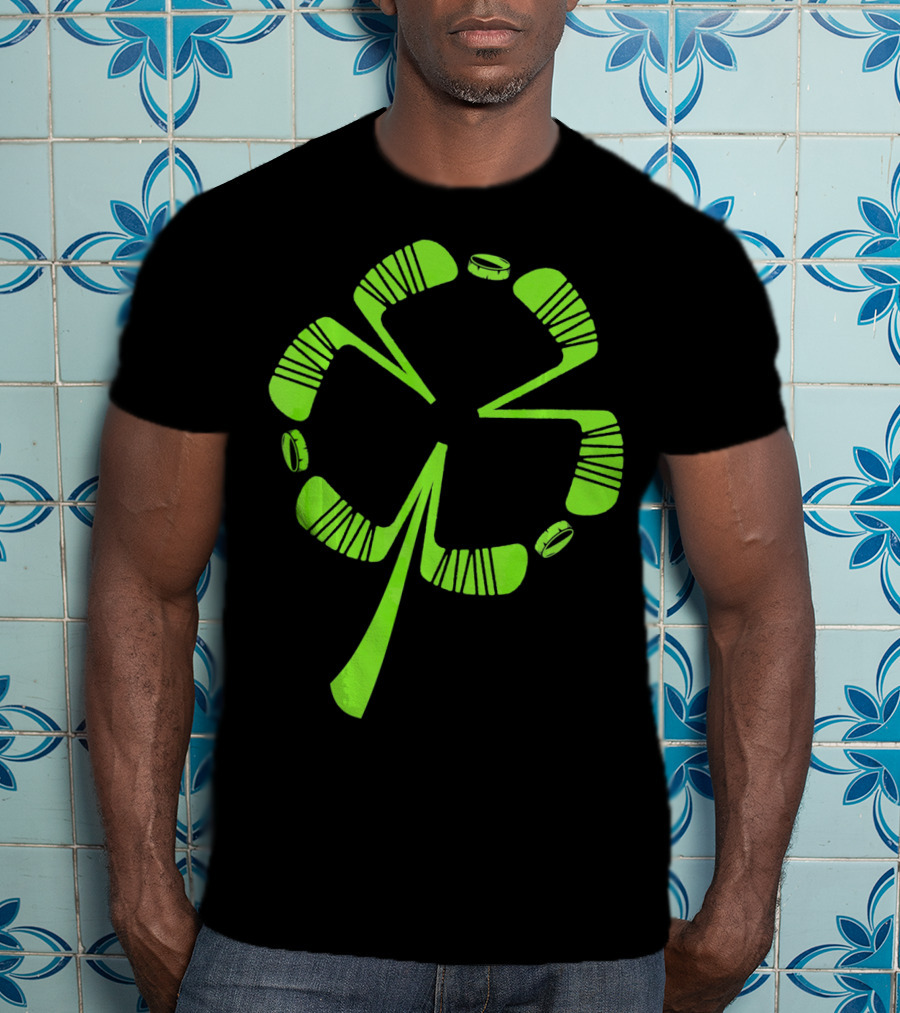 Ice Hockey Shamrock Saint Patrick's Day Hat Stick Puck Clover T-Shirt