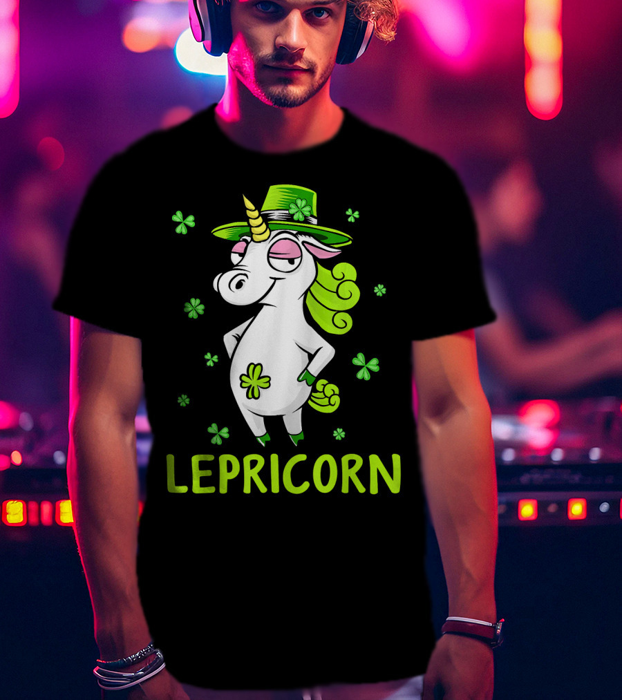 Lepricorn Leprechaun Unicorn St Pat Clover Hat T-Shirt
