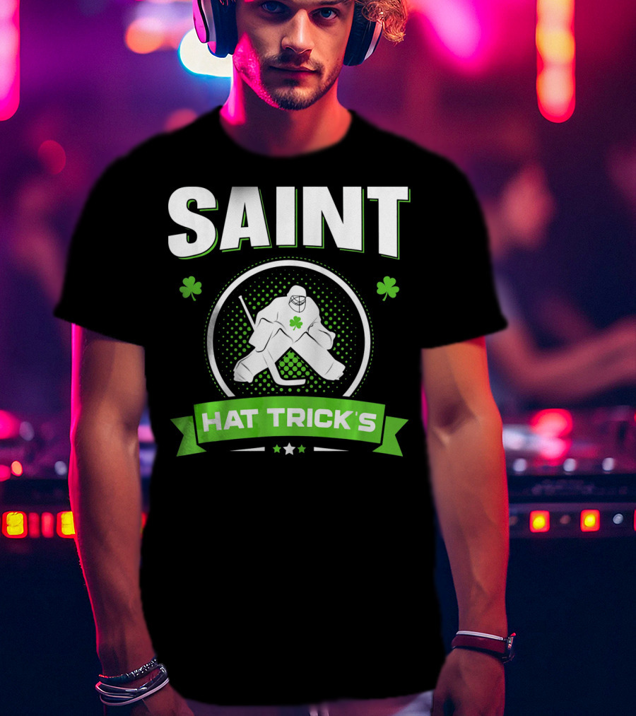 SAINT HAT TRICK'S Hockey Shamrock Irish St Patricks T-Shirt