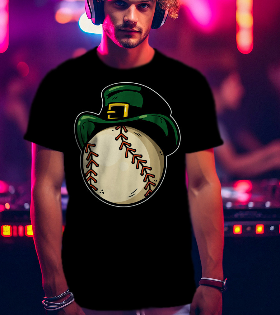 St Patricks Day Baseball With Green Hat Patric T-Shirt