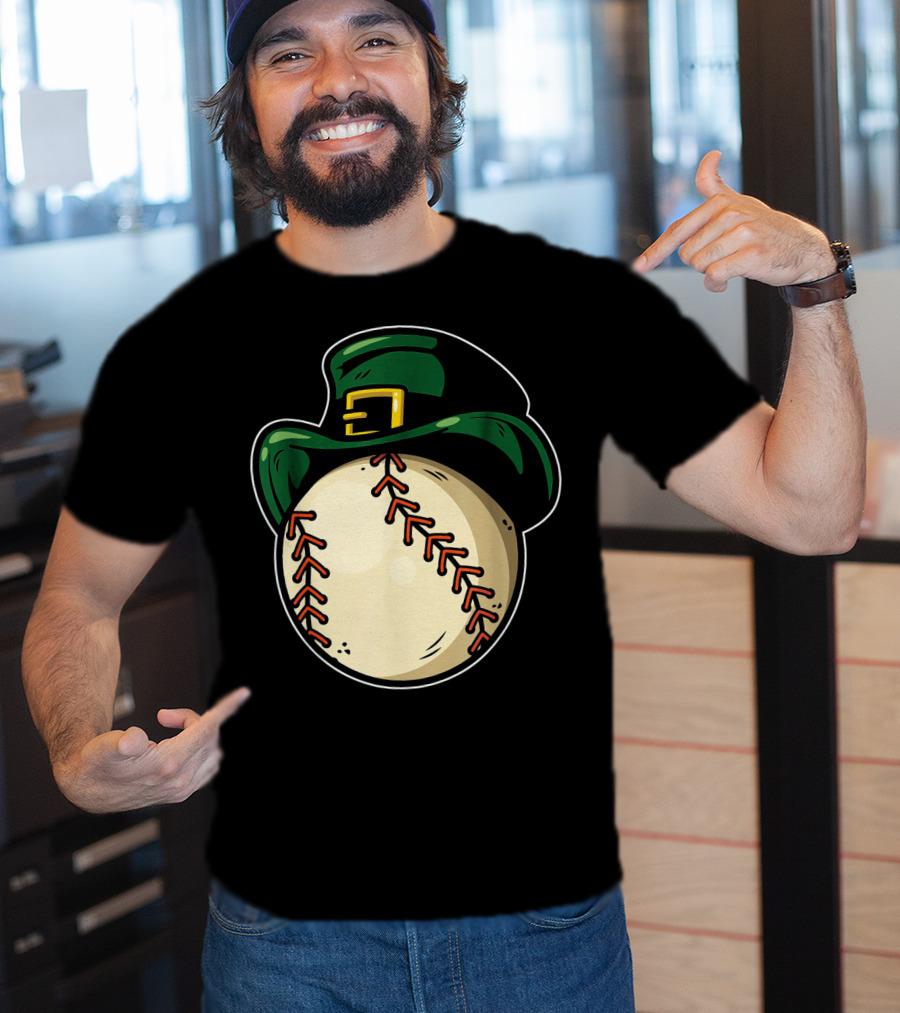 St Patricks Day Baseball With Green Hat Patric T-Shirt