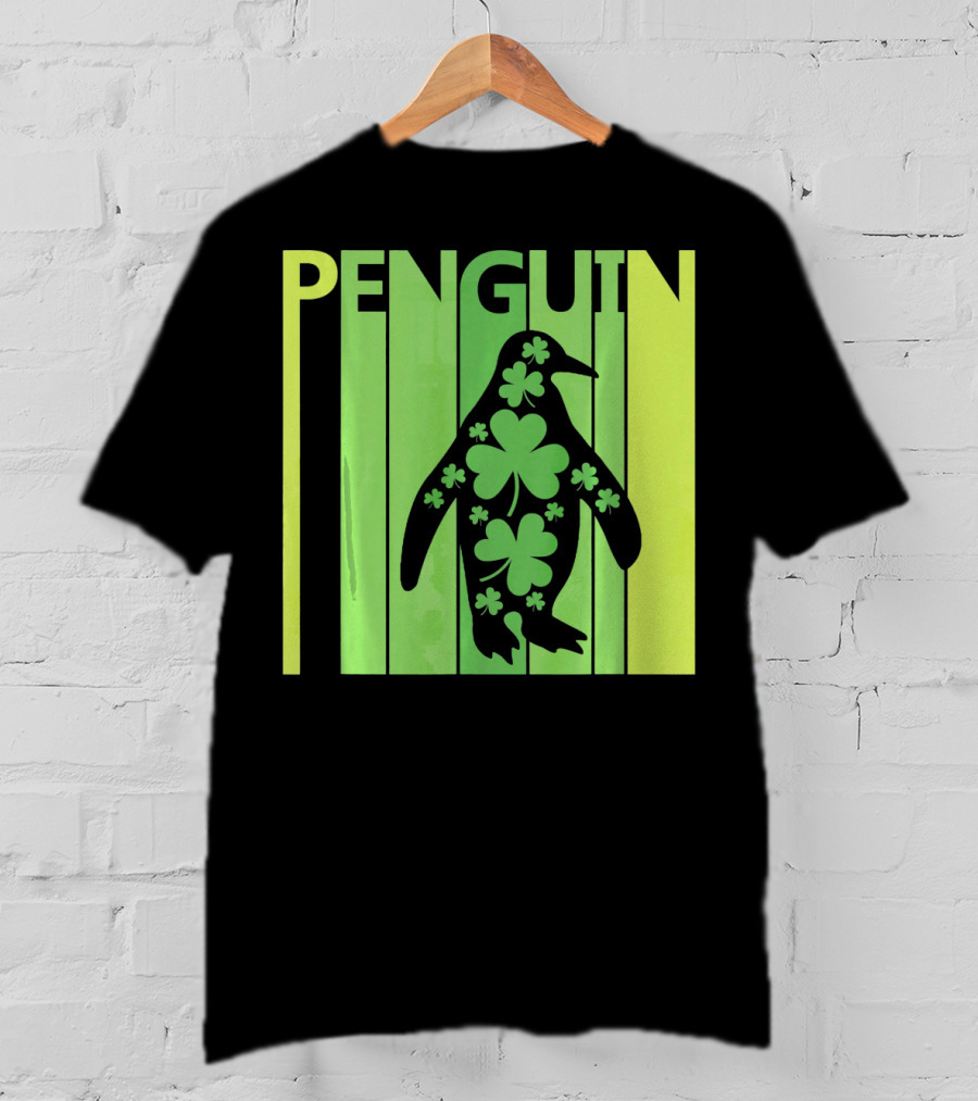 Lucky Penguin St Patricks Day Clover Penguin T-Shirt