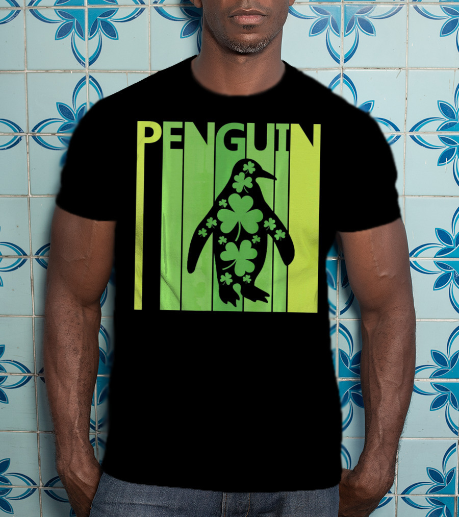 Lucky Penguin St Patricks Day Clover Penguin T-Shirt