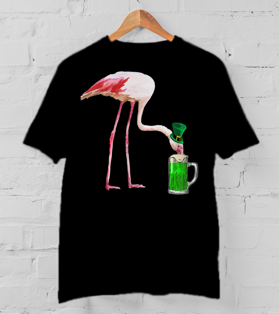 Irish Flamingo Drinking Green Beer T-Shirt