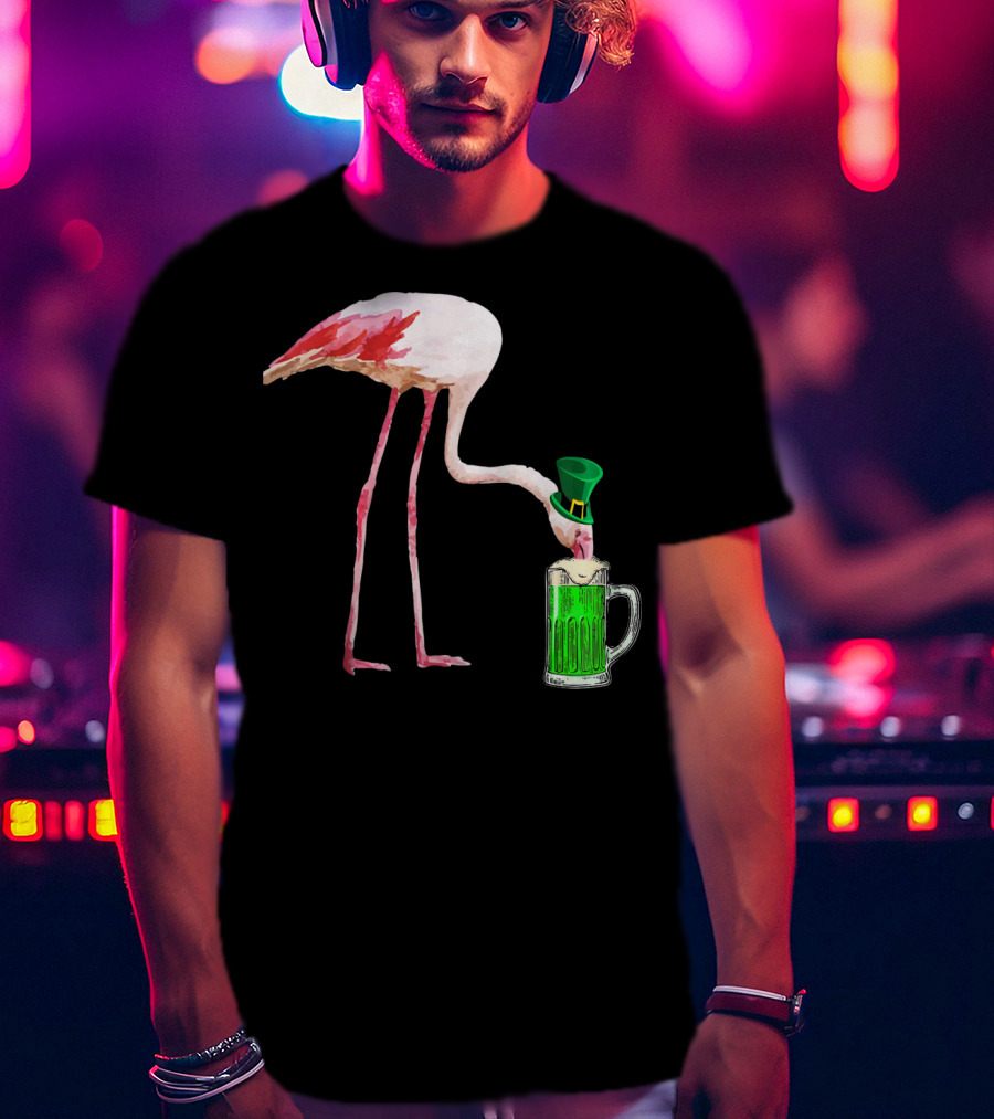 Irish Flamingo Drinking Green Beer T-Shirt