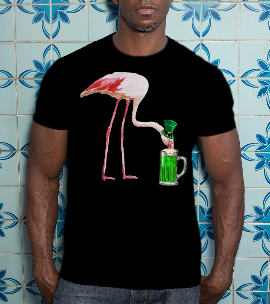 Irish Flamingo Drinking Green Beer T-Shirt