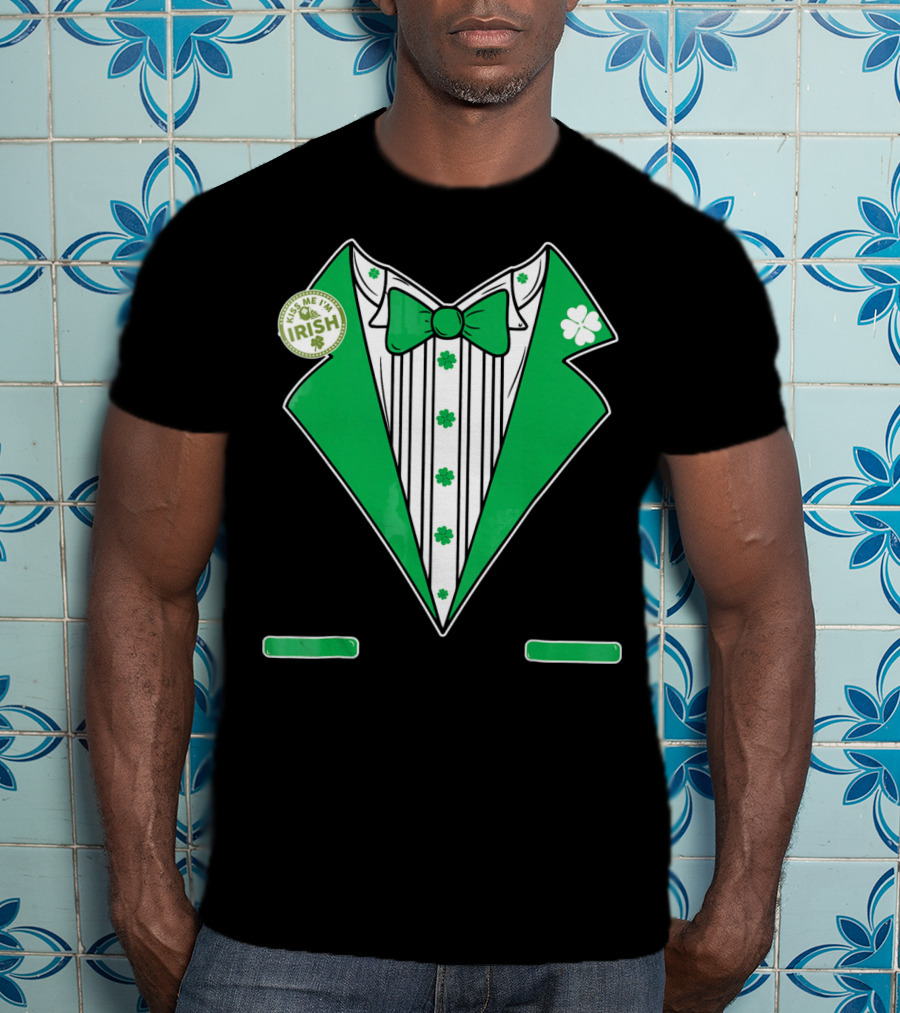 St. Patricks Day Tux Green Kiss Me I'm Irish Bow Tie Four-Leaf Clover T-Shirt