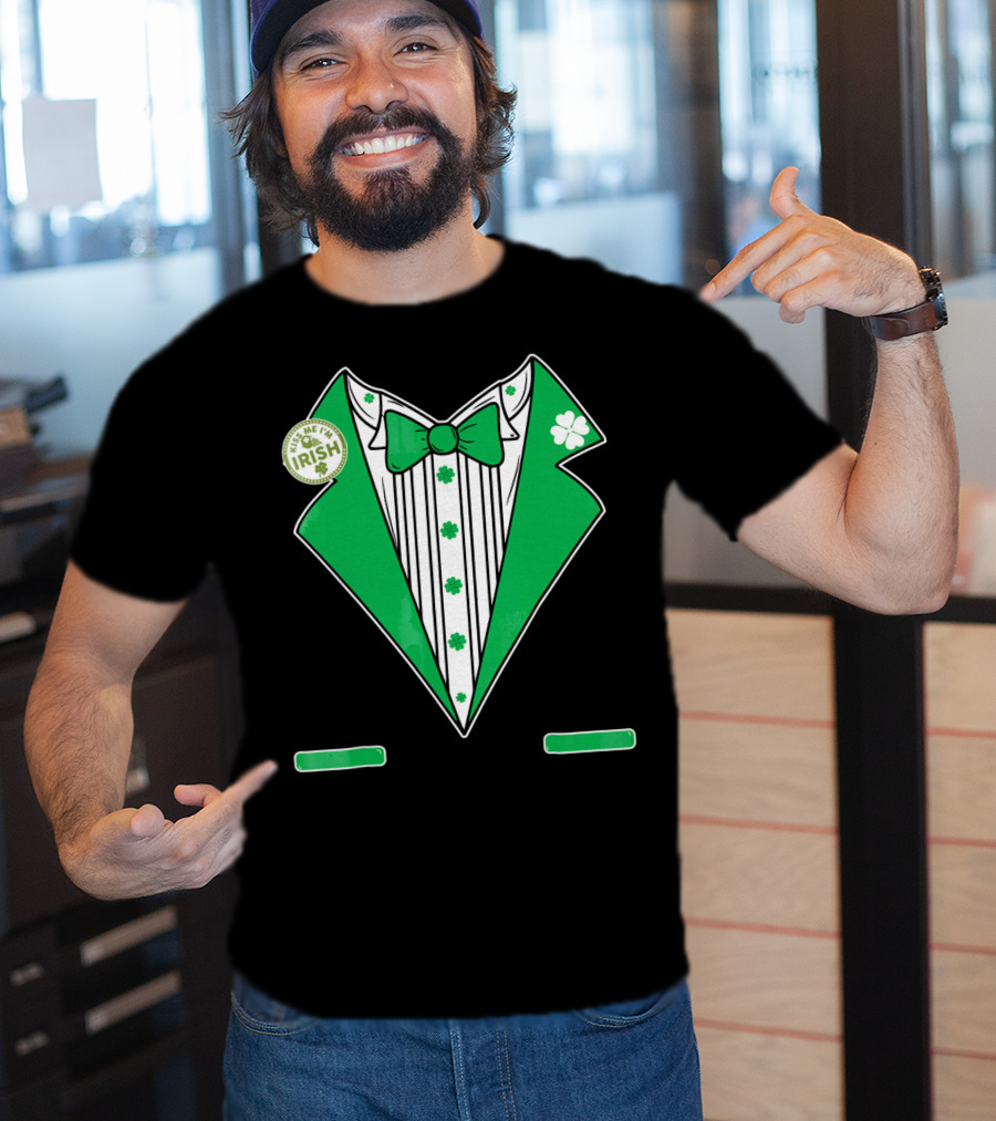 St. Patricks Day Tux Green Kiss Me I'm Irish Bow Tie Four-Leaf Clover T-Shirt