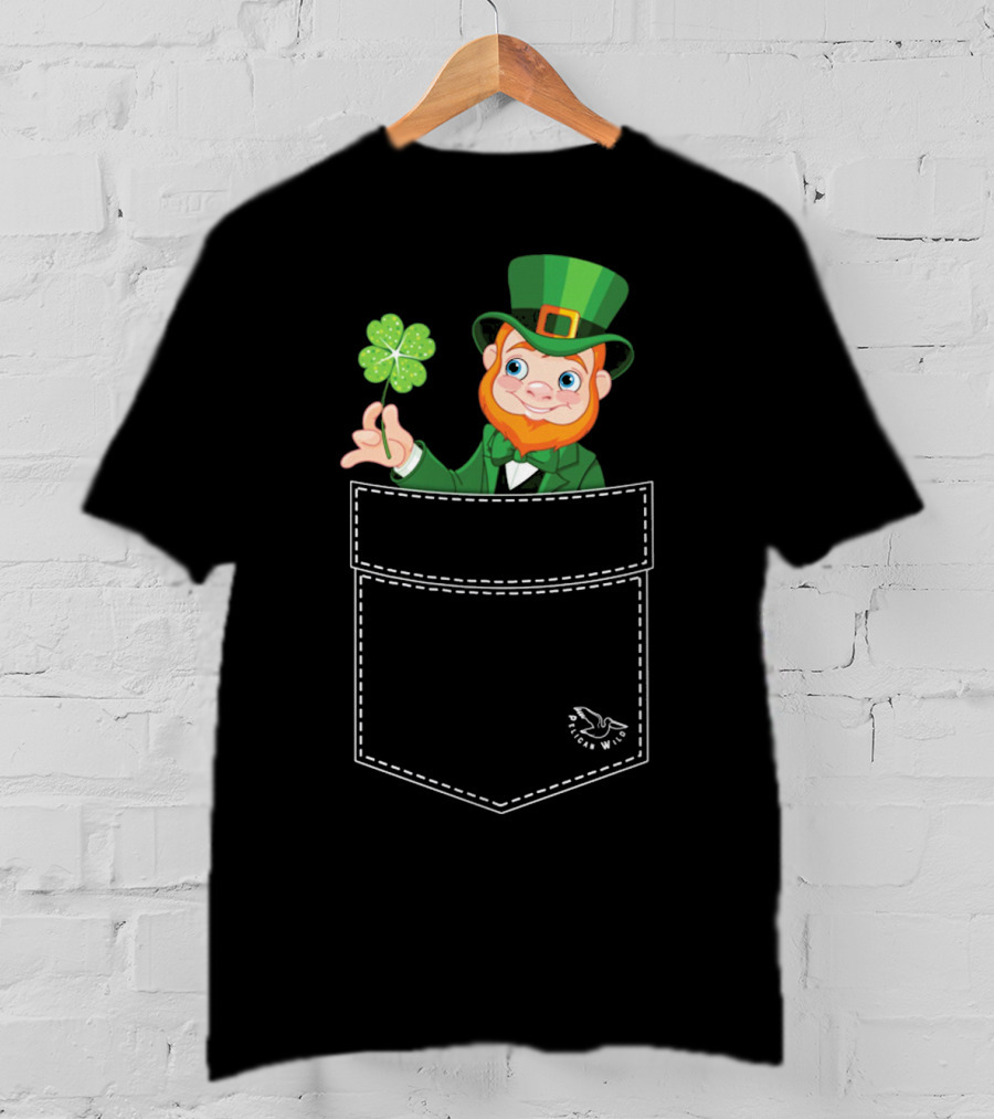 Leprechaun Holding Shamrock In Pocket Long Sleeve T-Shirt