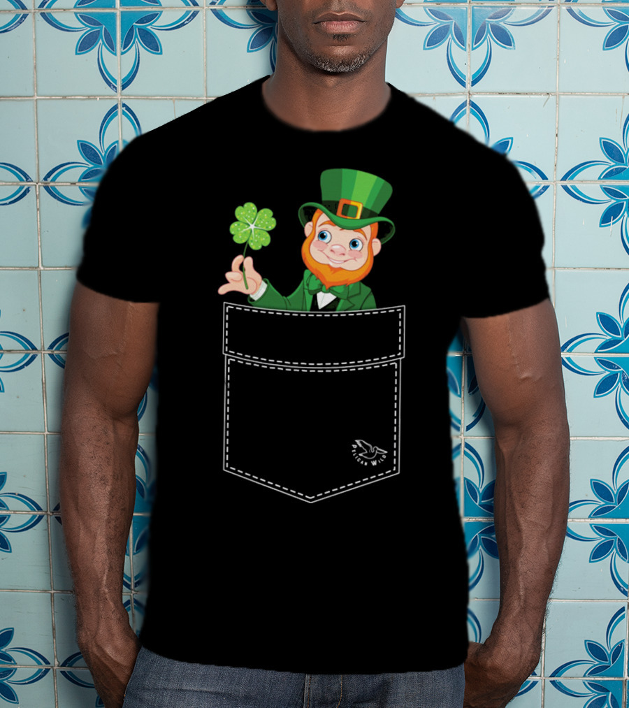 Leprechaun Holding Shamrock In Pocket Long Sleeve T-Shirt