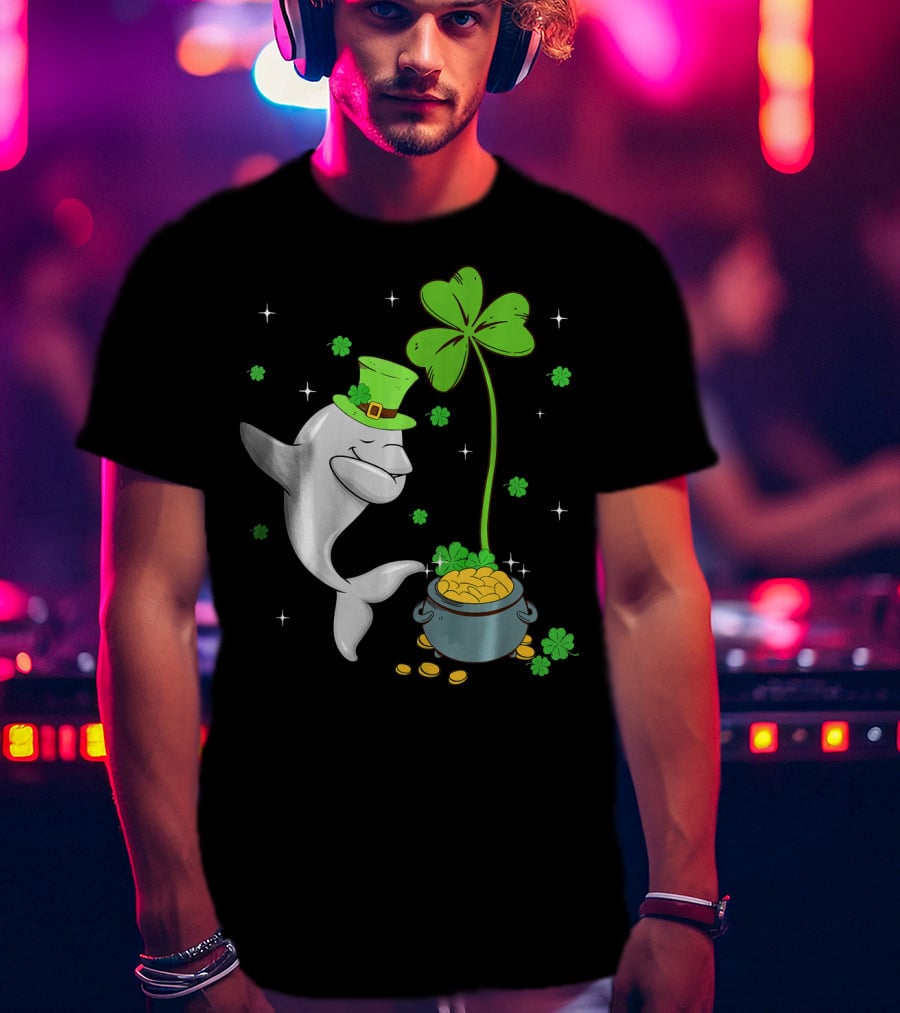 Shamrock Leprechaun Dolphin St Patricks Pot Of Gold T-Shirt