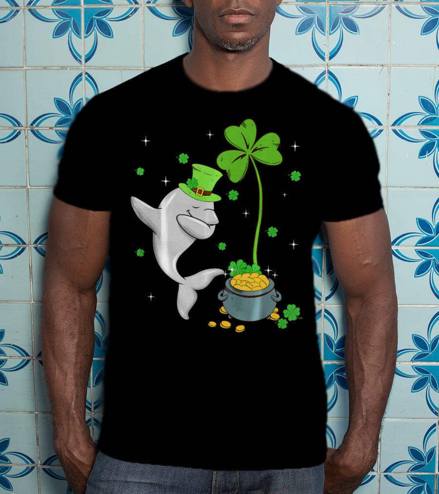 Shamrock Leprechaun Dolphin St Patricks Pot Of Gold T-Shirt