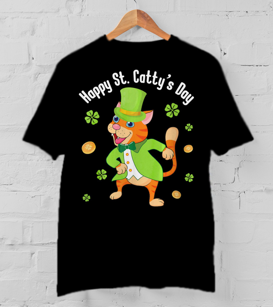 Hoppy St. Catty's Day Irish Cat Leprechaun Dance Gold Shamrock T-Shirt